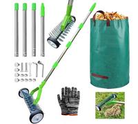 Scarificatore per prato manuale con manico 165 cm, rastrello aeratore con sacco della spazzatura, per pulire prati morti e riparare giardini (Verde)
