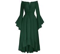 SCARLET DARKNESS Abito da donna in stile medievale rinascimentale, taglia svasata, design alto e basso, abiti lunghi, verde scuro, XXL