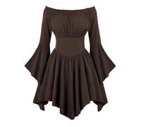 Scarlet Darkness Abito da donna medievale pirata con maniche a campana e tasche marrone S