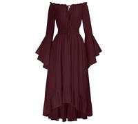 SCARLET DARKNESS Abito da Donna Rinascimentale a Vita Alta, Stile Medievale, Rosso Scuro, XL