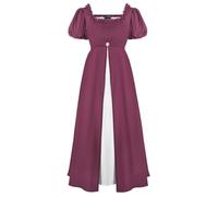 SCARLET DARKNESS Abito da donna vittoriano reggenza elegante con maniche a sbuffo e vita impero, Rosso scuro, M