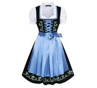 SCARLET DARKNESS Abito Dirndl bavarese tedesco da donna, set da 3 pezzi, costume per l'Oktoberfest, abito nero + grembiule azzurro, M