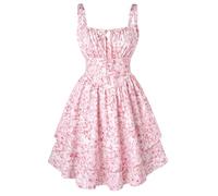 SCARLET DARKNESS Abito estivo da donna, con spalline sottili, stile vittoriano, a strati, per la spiaggia, Bianco Rosso Floreale, XXL