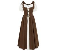 SCARLET DARKNESS Abito Lungo Rinascimentale da Donna con Corsetto Maniche Corte a Sbuffo con Allacciatura Abito Tradizionale Fluido Marrone Scuro L
