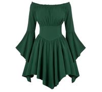 SCARLET DARKNESS Abito medievale da donna rinascimentale con spalle scoperte a maniche lunghe con orlo irregolare, Verde scuro, XXL