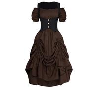 Scarlet Darkness Abito steampunk rinascimentale da pirata con spalle scoperte, da donna, marrone, XXL