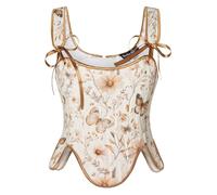 Scarlet Darkness, bustino da donna in stile rinascimentale pirata, con lacci, gotico, steampunk, overbust, in jacquard, corsetti vittoriani, farfalla color albicocca, taglia 12