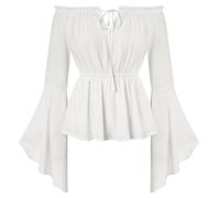 SCARLET DARKNESS Camicetta da donna medievale con spalle scoperte a maniche lunghe rinascimentali, Bianco puro., M