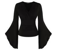 SCARLET DARKNESS - Camicetta da donna rinascimentale con corsetto, scollo a V, medievale con maniche arrotolate, Nero , L