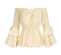 SCARLET DARKNESS - Camicetta da donna rinascimentale con volant, elastica in vita, medievale, albicocca, XL