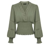 SCARLET DARKNESS Camicetta da Donna Rinascimentale in Pizzo con Scollo a V e Maniche a Lanterna, Grigio Chiaro Verde, XXL