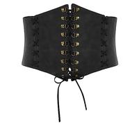 SCARLET DARKNESS Cintura larga steampunk da donna corsetto in pelle medievale con lacci, Nero Più largo, S