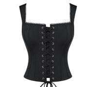 SCARLET DARKNESS, Corsetto da donna con stecche, laccetti, stile rinascimentale pirata, Y2K, bustino overbust, Nero , 52