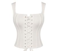 SCARLET DARKNESS, Corsetto da donna con stecche, lacci, stile rinascimentale pirata, Y2K, bustino overbust, bianco, 44