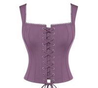 SCARLET DARKNESS, Corsetto da donna con stecche, lacci, stile rinascimentale pirata, Y2K, bustino overbust, Viola, 48