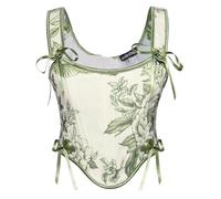 SCARLET DARKNESS Corsetto da donna rinascimentale floreale vintage elegante con lacci, Grigio Verde Floreale, 50