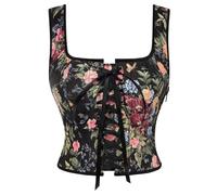 SCARLET DARKNESS Corsetto vittoriano da donna Retro Stampa Floreale Square Collo Scollo Corset Medievale Senza Maniche Lace-Up Bustier, Nero, 44