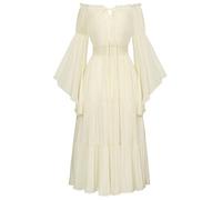 Scarlet Darkness Costume Rinascimentale da Donna con Spalle Scoperte e Maniche a Campana, Albicocca, S