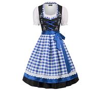 SCARLET DARKNESS Dirndl - Vestito da donna per Oktoberfest, 3 pezzi, con camicetta Dirndl, abito tradizionale Dirndl, set completo, Plaid bianco blu, M