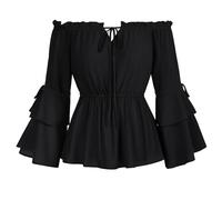 SCARLET DARKNESS Donna Renaissance Camicetta con volant Elastico Vita Medievale Camicetta, Nero , M