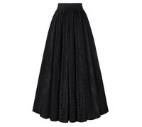 SCARLET DARKNESS Donne Medievale Pizzo Maxi Gonna Elastico Vita Alta Lunga Rinascimento Gonna Con Tasche, Nero , S