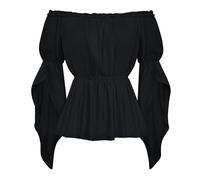 SCARLET DARKNESS Donne Vittoriana Volant Camicetta Senza Spalla Corsetto Medioevo Top, Nero , M