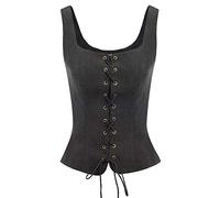 SCARLET DARKNESS Gilet Donna Retro Renaissance Pirate Faux Suede Square Neck Lacci Cosplay M SL15 Nero