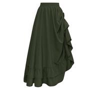 SCARLET DARKNESS - Gonna da donna medievale, Steampunk, a vita alta, vittoriana, a doppia piega, con orlo a volant, color oliva, taglia M