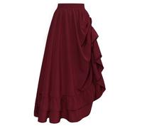Scarlet Darkness Gonna da donna Steampunk maxi a vita alta Gonna svasata elastica Gonna a strati regolabile Gonna a volant a doppio strato, vino, XXL