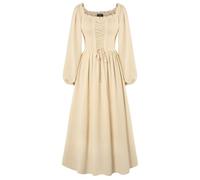 SCARLET DARKNESS Maxi abito rinascimentale da donna a maniche lunghe con scollo quadrato, Albicocca, S