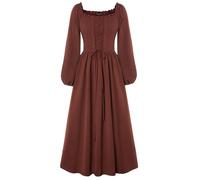 SCARLET DARKNESS Maxi abito rinascimentale da donna a maniche lunghe con scollo quadrato, Rosso mattone, M