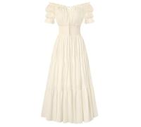 SCARLET DARKNESS Maxi abito rinascimentale da donna con spalle scoperte | Costume medievale, maniche a sbuffo, scollo con lacci, vita a nido d'ape, abito lungo da contadina da donna, con tasche
