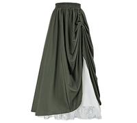 Scarlet Darkness, Maxi Gonna Lunga, da Donna, a Doppio Strato, gonne Stile Rinascimentale, Verde Militare, S