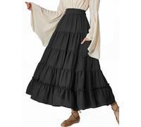 Scarlet Darkness, Maxi Gonna Lunga da Donna Estiva, fluida, Rinascimentale, Gonna con Tasche, Nero, S