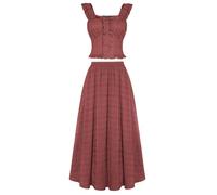 SCARLET DARKNESS Set da donna Renaissance 2 pezzi con gonna elastica in vita swing senza maniche top set, Rosso mattone, XXL