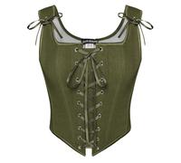 SCARLET DARKNESS Top Corsetto Rinascimentale da Donna Pirata con Allacciatura Overbust Bustier Corpetto in Velluto, Verde oliva, 10