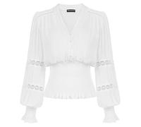 SCARLET DARKNESS Top da Donna Rinascimentali in Pizzo con Scollo a V Maniche a Lanterna Arricciata, bianco, XXL