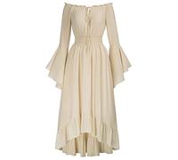 SCARLET DARKNESS Vestito lungo da donna rinascimentale con vita arricciata design alto-basso abito medievale, albicocca, L