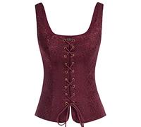 Scarlet Darkness Womens Victorian Steampunk Waistcoat Gothic Jacquard Vest Tops Wine M