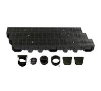 ScarMaxx - Set di canali di drenaggio A15 - Canale per Pavimenti - Scarico per Acqua piovana - Scarico - Canale di drenaggio - Piatto - Plastica - Altezza 115 mm - longitudinale Linea Nero - 3m