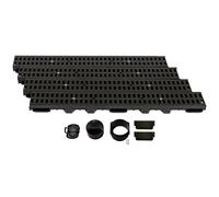 ScarMaxx - Set di canali di drenaggio A15 - Canale per Pavimenti - Scarico per Acqua piovana - Scarico con griglia - Canale di drenaggio - Piatto - Plastica - Altezza 60 mm - Nera Classica - 4 m
