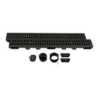 ScarMaxx - Set di canali di drenaggio A15 - Canale per Pavimenti - Scarico per Acqua piovana - Scarico con griglia - Canale di drenaggio - Piatto - Plastica - Altezza 60 mm - Nera Classica - 2 m