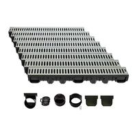 ScarMaxx - Set di grondaie di drenaggio A15 - Grondaia - Scarico dell'Acqua piovana - Scarico con griglia - Canale di drenaggio - Piatto - Plastica - Altezza 115 mm - Acciaio zincato - 8 m