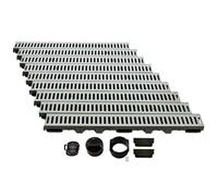 ScarMaxx - Set di grondaie di drenaggio A15 - Grondaia - Scarico dell'acqua piovana - Scarico con griglia - Canale di drenaggio - Piatto - Plastica - Altezza 60 mm - Con Stegrost acciaio zincato - 9 m