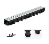 ScarMaxx - Set di grondaie di drenaggio da 1 m - Grondaia - Scarico con griglia - A15 Altezza 98 mm - Set Completo - Stegrost Acciaio zincato - 13 x 100 x 9,8 cm