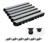 ScarMaxx - Set di grondaie di drenaggio da 6 m - Grondaia - Scarico con griglia - A15 Altezza 98 mm - Set Completo - Stegrost Acciaio zincato - 13 x 600 x 9,8 cm