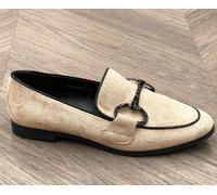 Scarpa donna ragazza mocassini bassi Khaki con morsetto silver autunno inverno