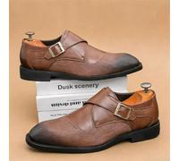 Scarpa Elegante Uomo Marrone Monk Strap Fibbia Singola Cerimonia Sintetica V6T2P