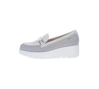 Scarpa mocassino in pelle e tessuto, con zeppa e plateau - 32120 per: donna, bianco, 37 EU