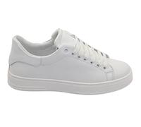 Scarpa Sneakers Bassa Uomo Basic Vera Pelle Liscia Bianca Linea Basic Fondo in Gomma Bianco Moda Casual (39 EU)